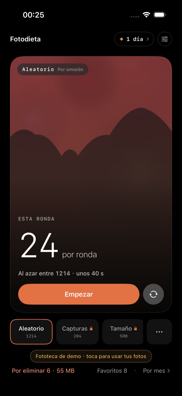 Pantalla de inicio de Fotodieta: empieza la ronda de hoy con un toque